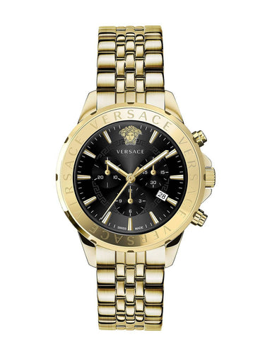 Versace Herren Armbanduhr Chrono Signature 44 mm Chronograph, Datumsfenster Armband Edelstahl VEV601021